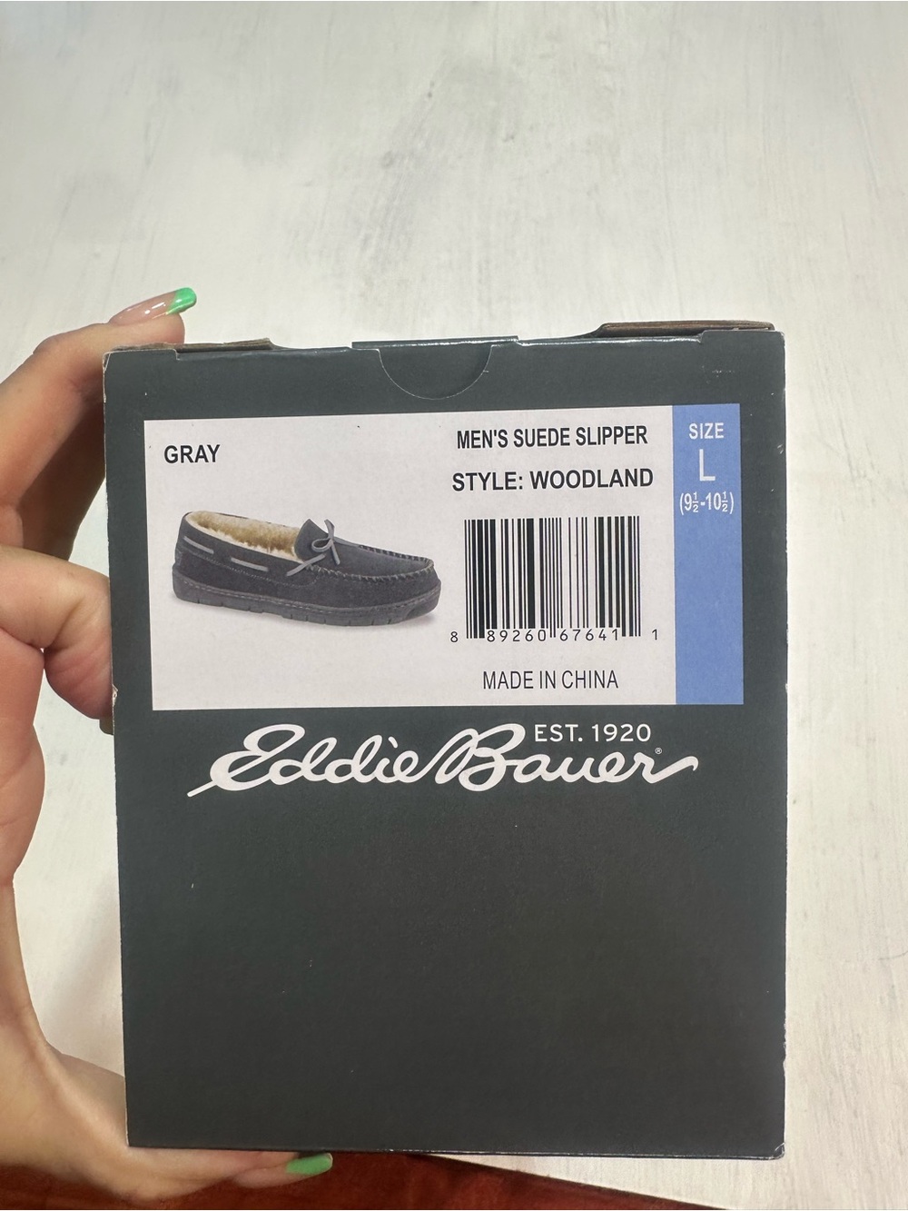 Eddie Bauer Woodland Suede Slippers Men’s Large 9.5-10.5 Gray Faux Fur NIB - Picture 7 of 8